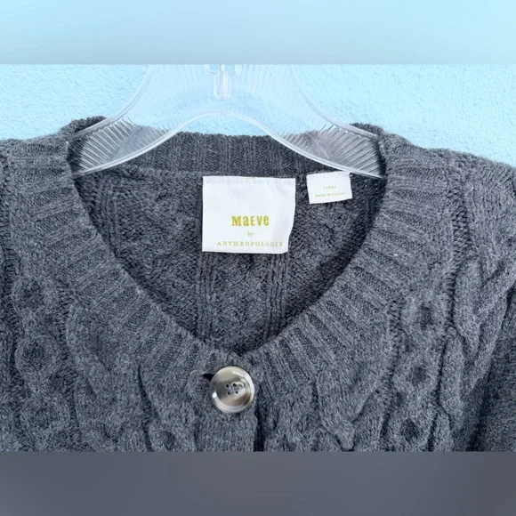 Maeve Anthropologie Cable Knit Cardigan Sweater, Charcoal Gray - Picture 2 of 6